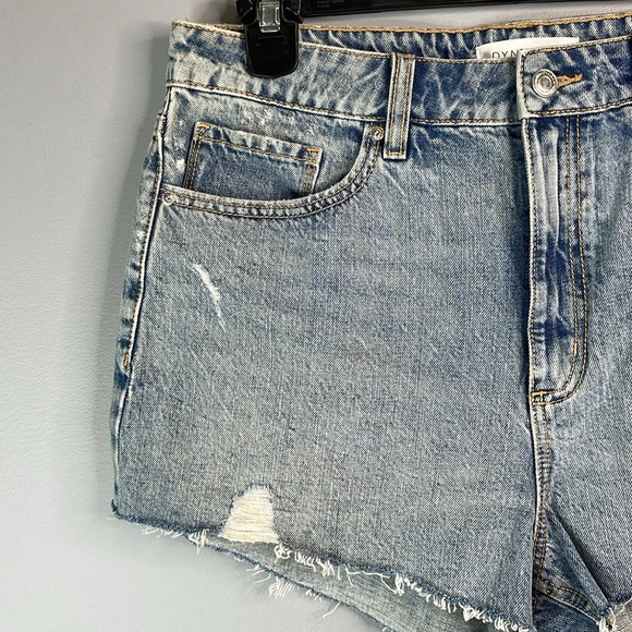 DYNAMITE High Waist Distressed Cutoff Shorts Medium Blue High Waist Frayed 30 - Picture 4 of 11